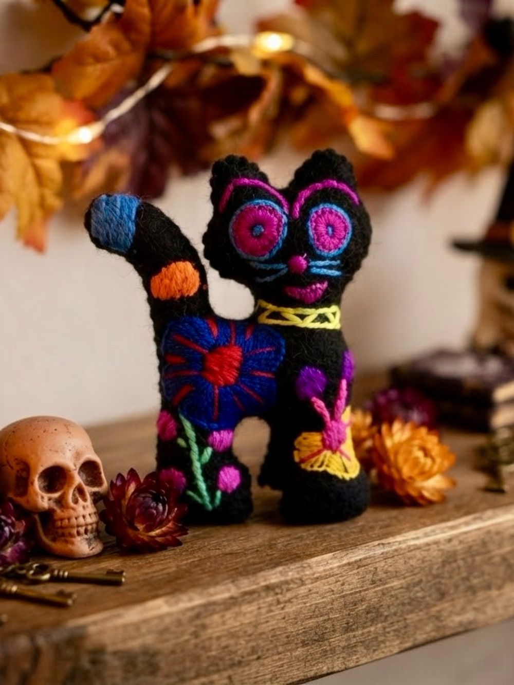 Embroidered Black Cat Stuffed Animal